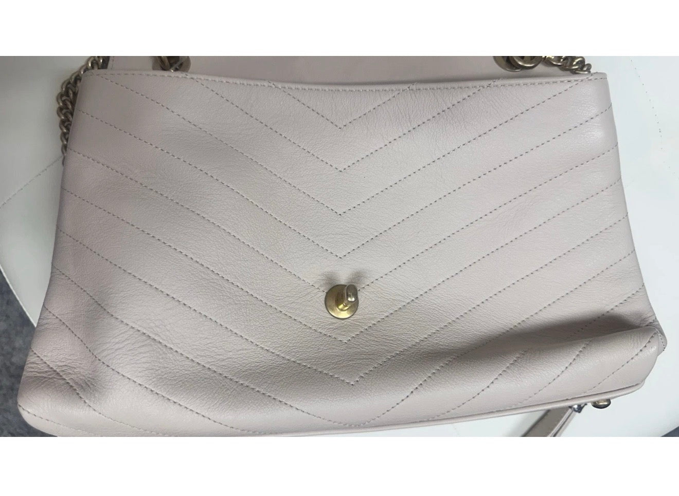 CHANEL 31 Rue Cambon Cream Colored Lambskin Chevron Top Handle Crossbody with Elaphe Snakeskin Strap & Handle