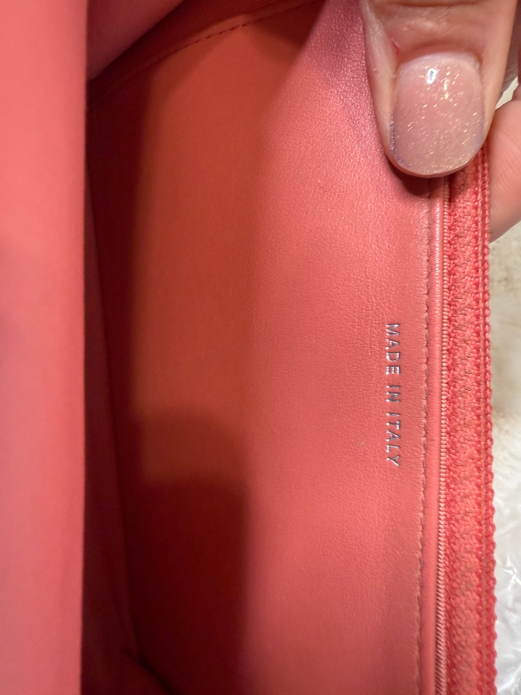 CHANEL Gabrielle Corral Pink Quilted Calfskin Leather Wallet on Chain, Silver Chain